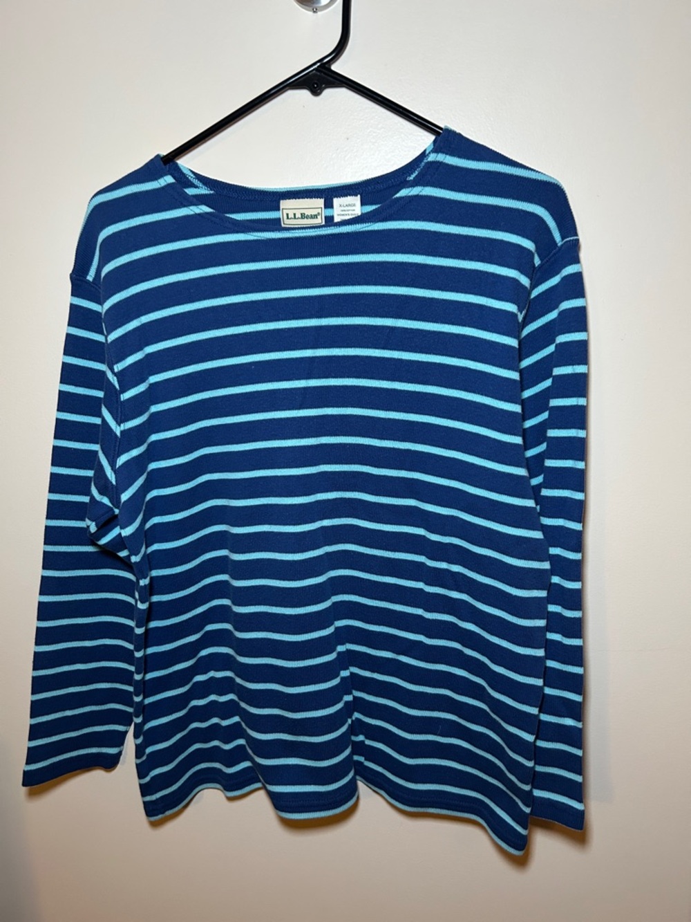 L.L. Bean Navy and Light Blue Striped Long Sleeve Shirt XL